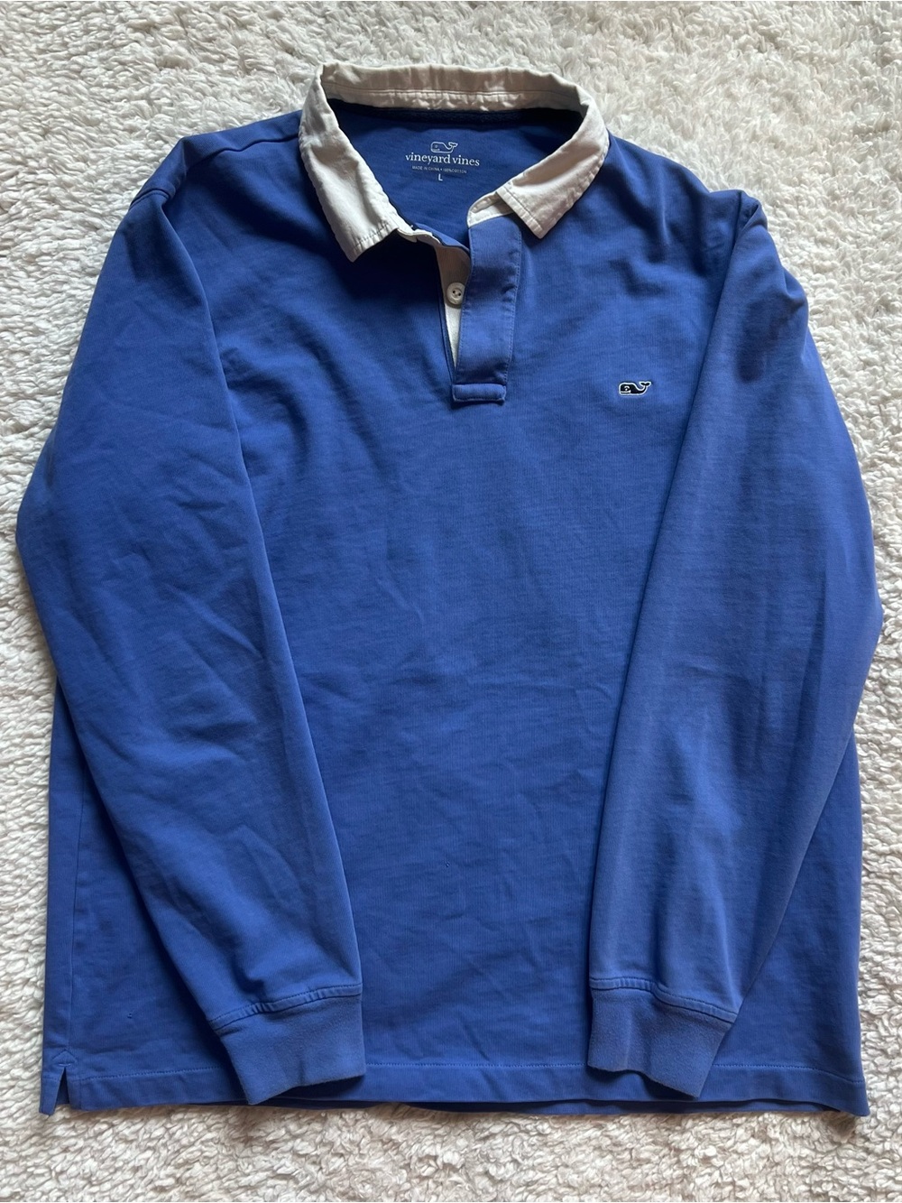 Vineyard Vines Women’s Blue Rugby Shirt White Collar Long Sleeve (L)